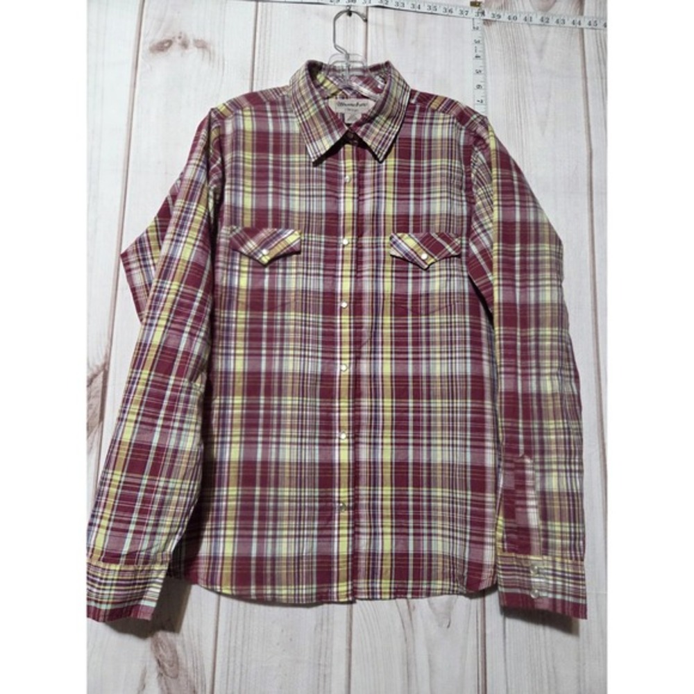 Wrangler Shirt Mens 2XL Red Yellow Plaid Pearl Snap Western Long Sleeve Cowboy
